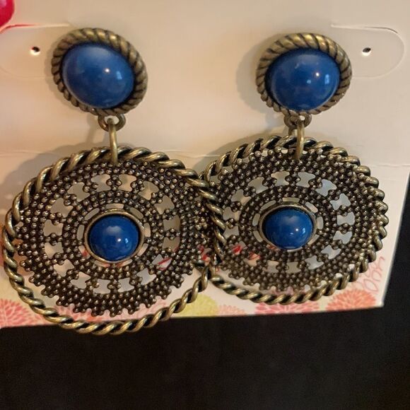 Premier Designs Post Earrings Pierced Pewter Blue - Picture 6 of 7